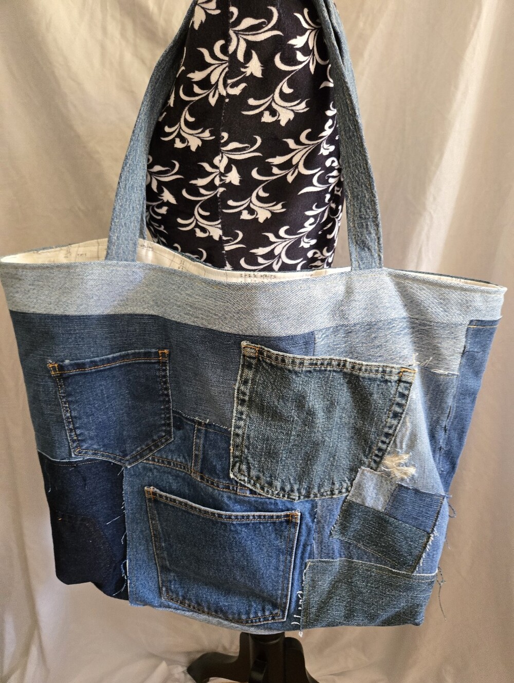 Upcycled Denim Patchwork Tote Bag - Blue - Picture 6 of 8